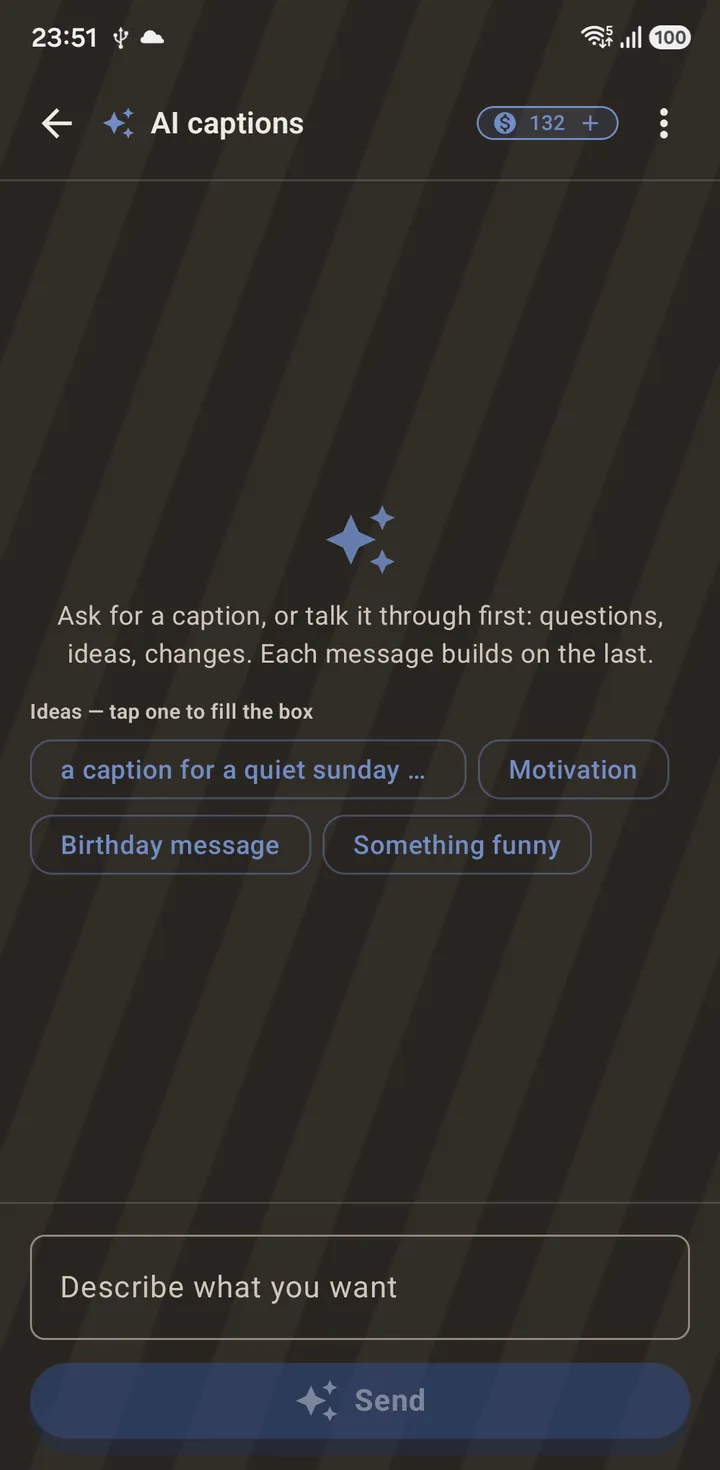 Tapping the sparkle opens the chat on ideas rather than a blank box.