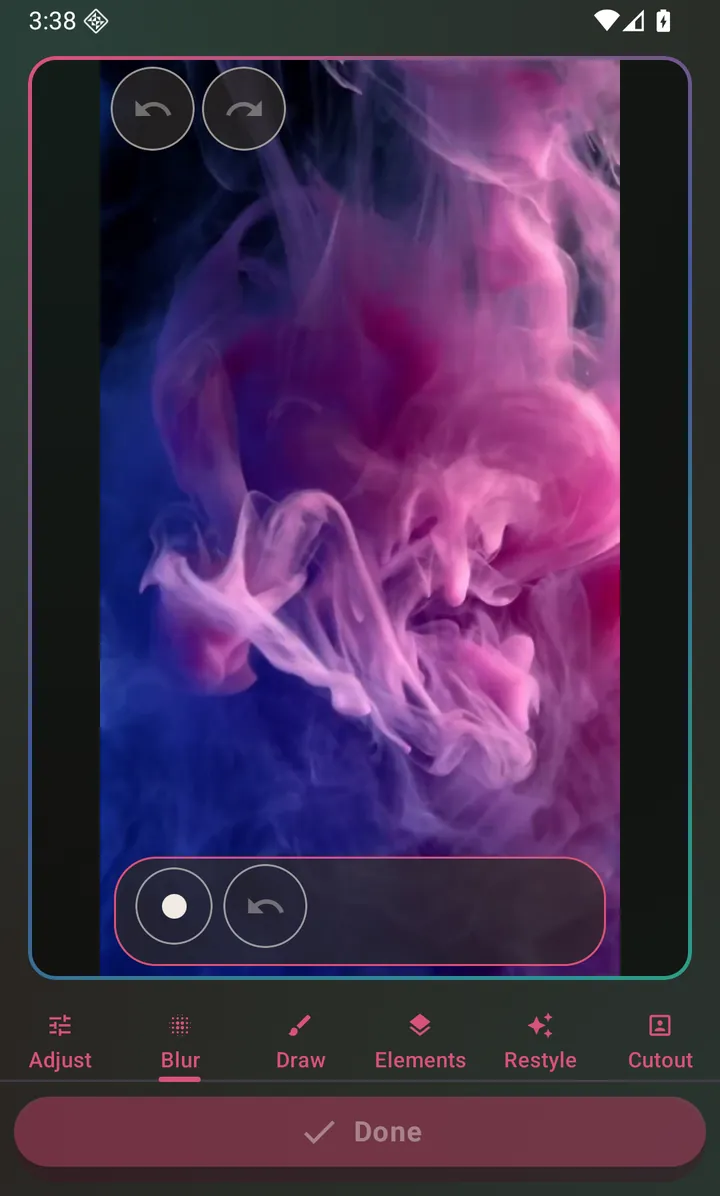 The blur brush, with brush size and undo.