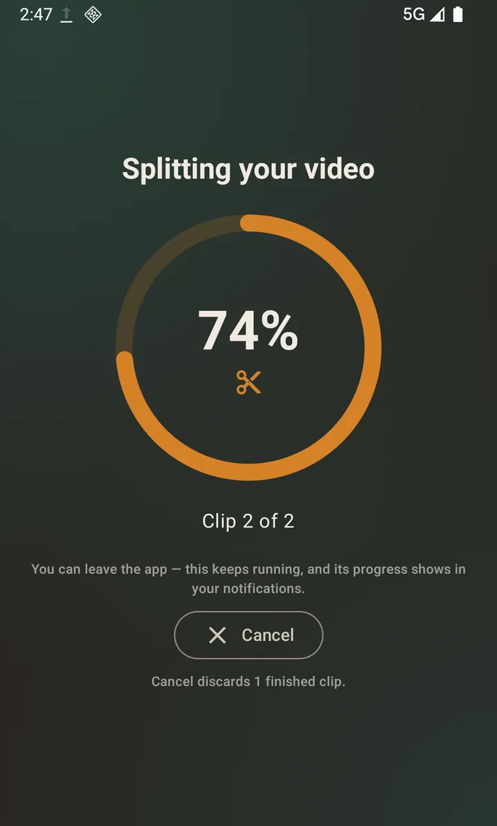 Export progress. It keeps running if you switch apps.