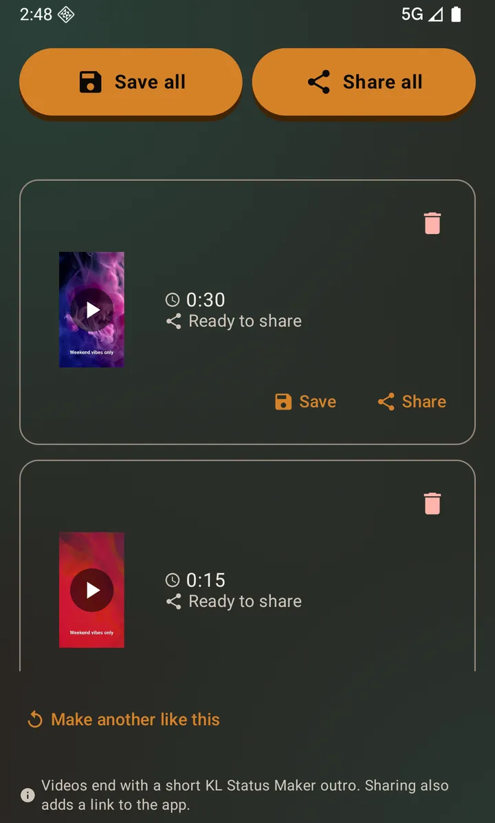 Three finished clips ready to save or share
