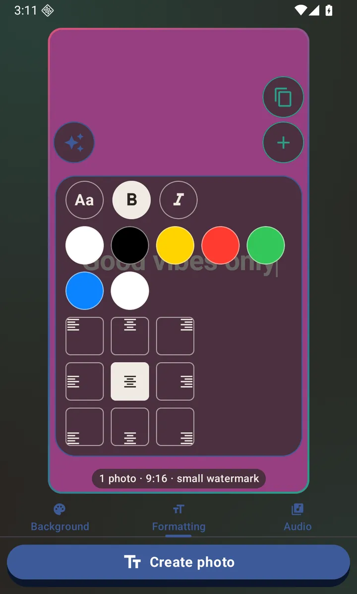 Font size, bold, italic and text colour.